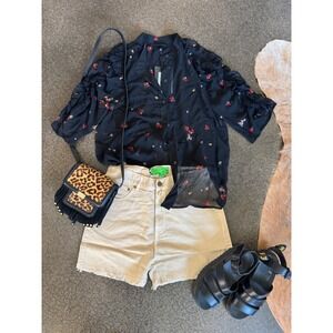 Sandrine Rose X Free People Sunflower Linen/Cotton blend shorts frayed edge